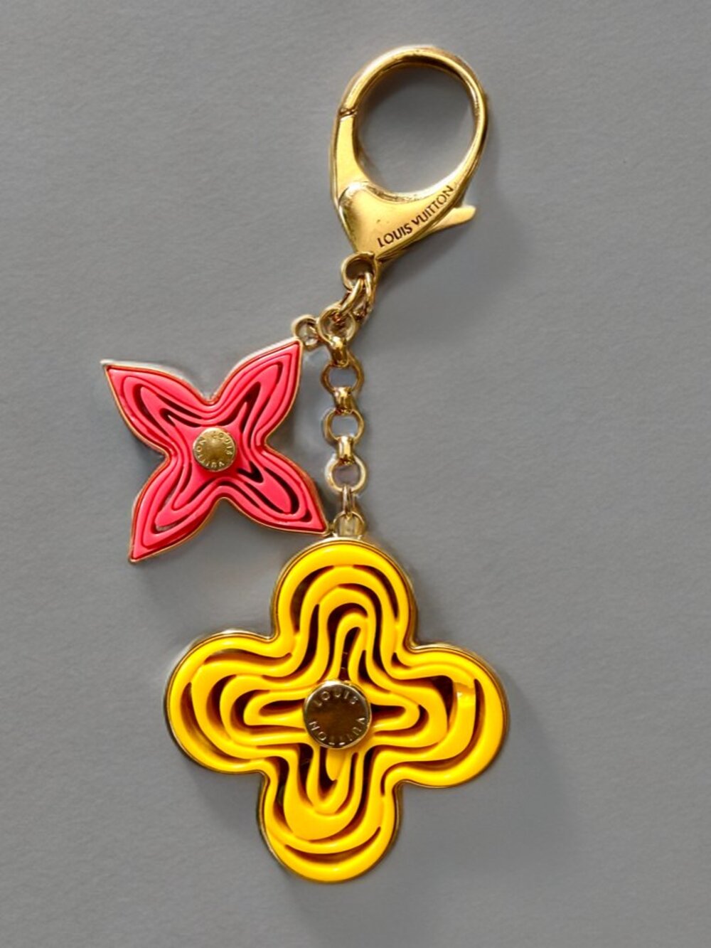 Louis Vuitton Pink Yellow Flower Porte Cles Bijou Sac Bag Charm